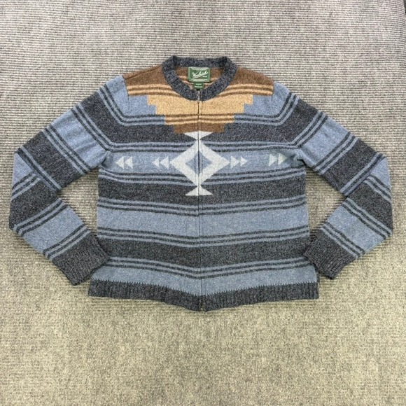 Woolrich Sweaters - Woolrich Southwestern Lambswool Full Zip Sweater Womens Large Blue Brown Aztec